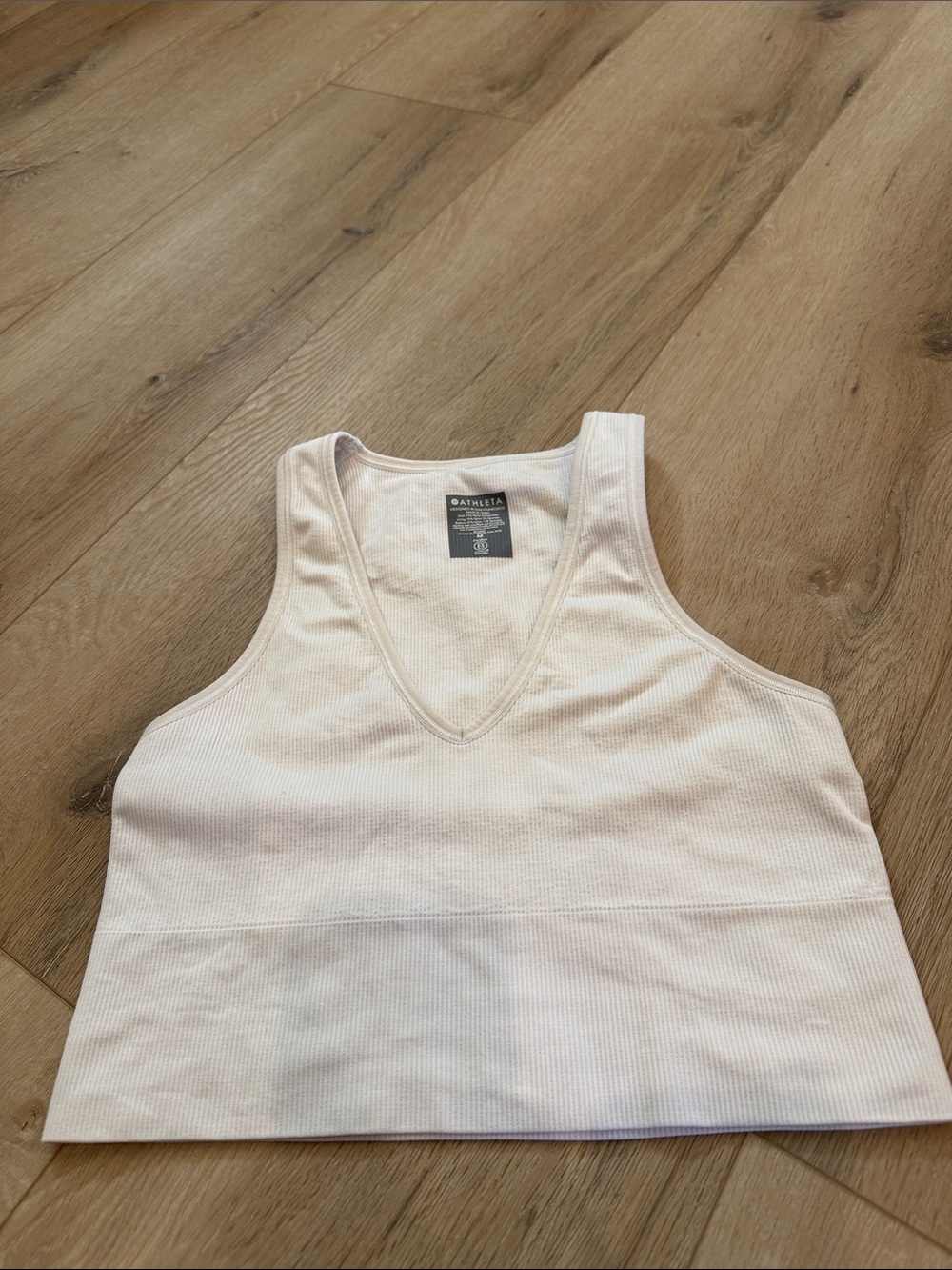 Athleta White Ribbed V-Neck Cropped Tank